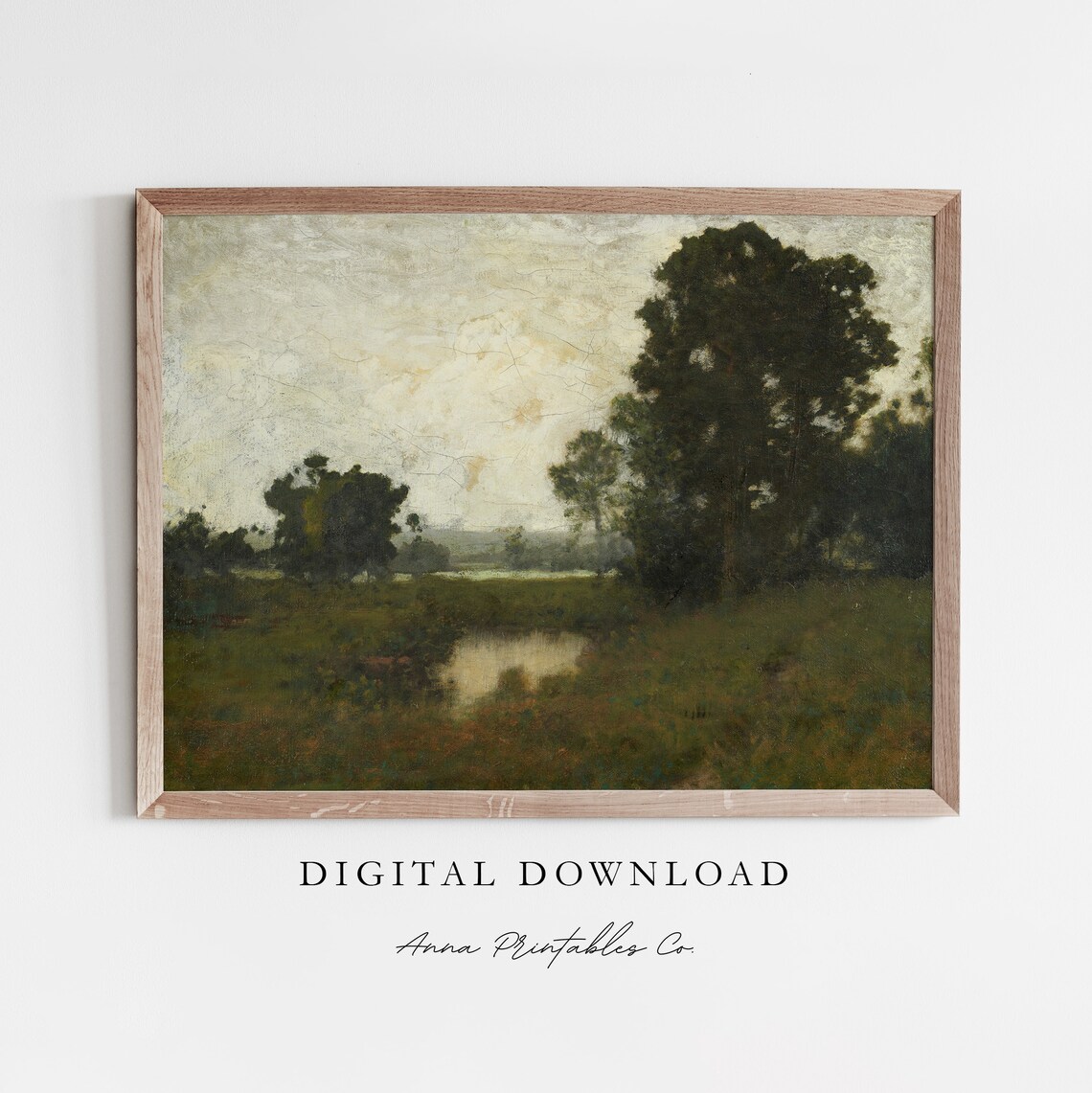 Quiet Tonalist Landscape with Trees and Pond at Dawn Oil Poster
