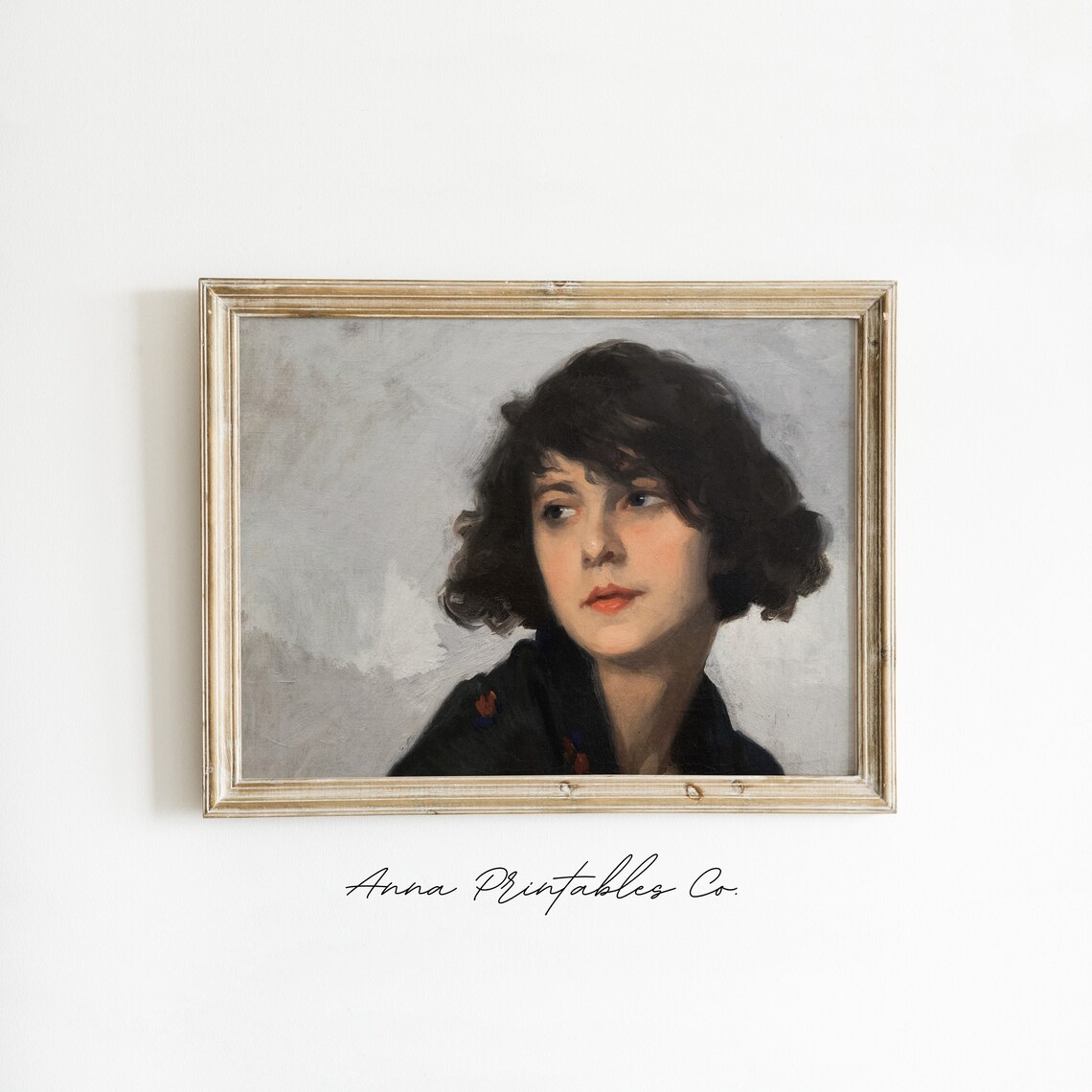 Antique Young Woman Portrait Vintage Moody Scarf Painting Poster - Image 2