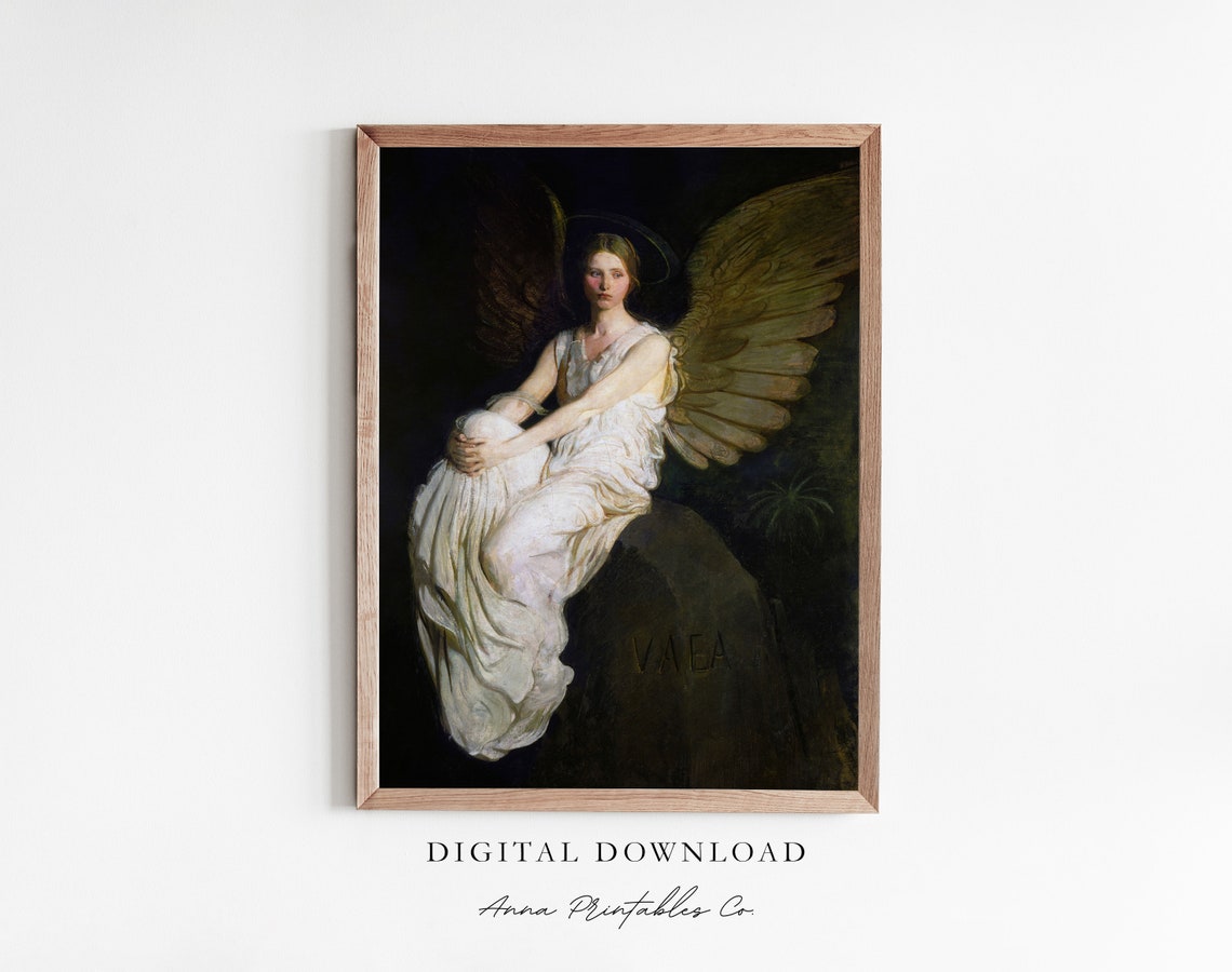 Dark Vintage Aesthetic Angel Painting Dark Academia Decor Wall Art Antique Oil Painting Wall Art Print Angelic