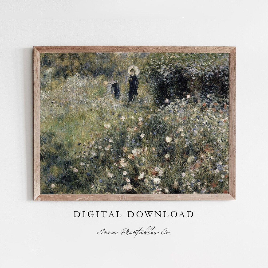 Impressionist Garden Path with Parasol Vintage Floral Painting Print