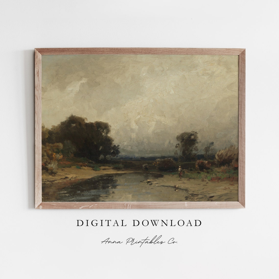 Misty River Landscape with a Lone Figure Tonalist Oil Poster