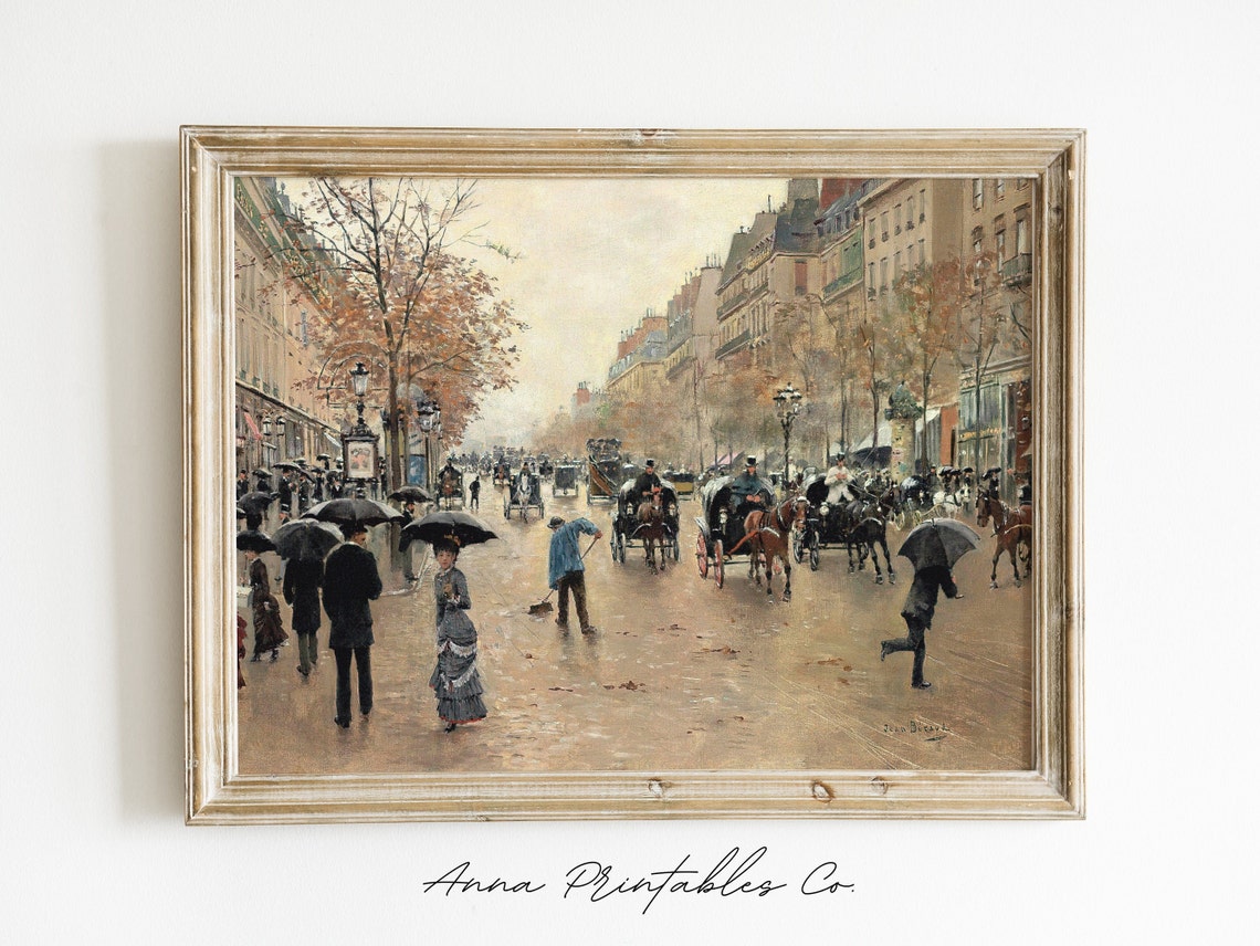 Paris Boulevard Antique Painting Of Paris City Street For French Cityscape Wall Art Fine Art Print Decor - Image 2