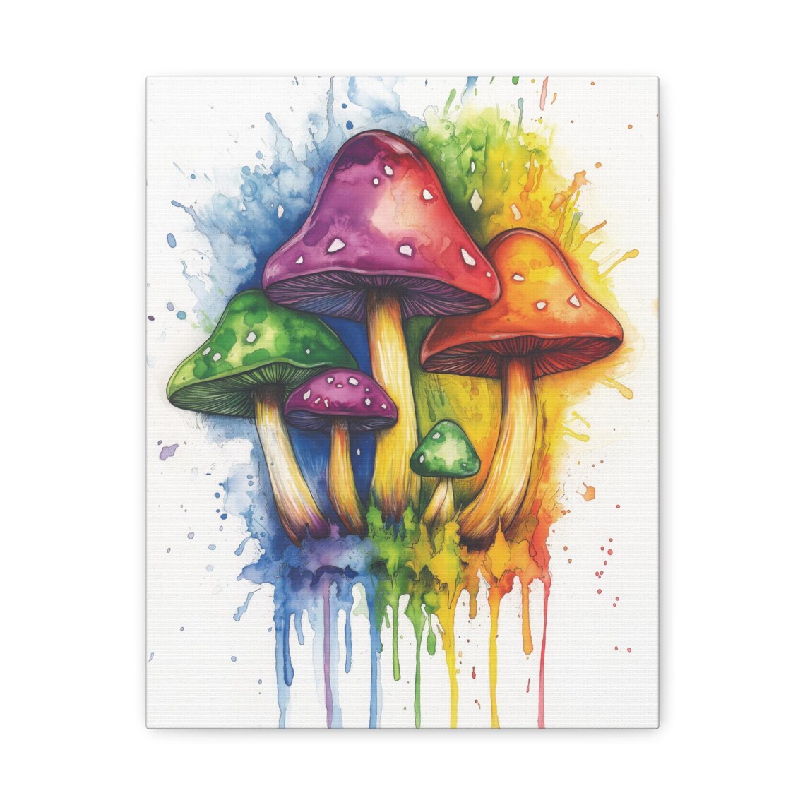 Rainbow Watercolor Mushroom Art, Fantasy Fungi