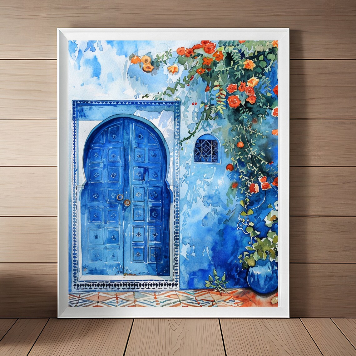Blue Door Morocco Watercolor Art Print, Marrakesh