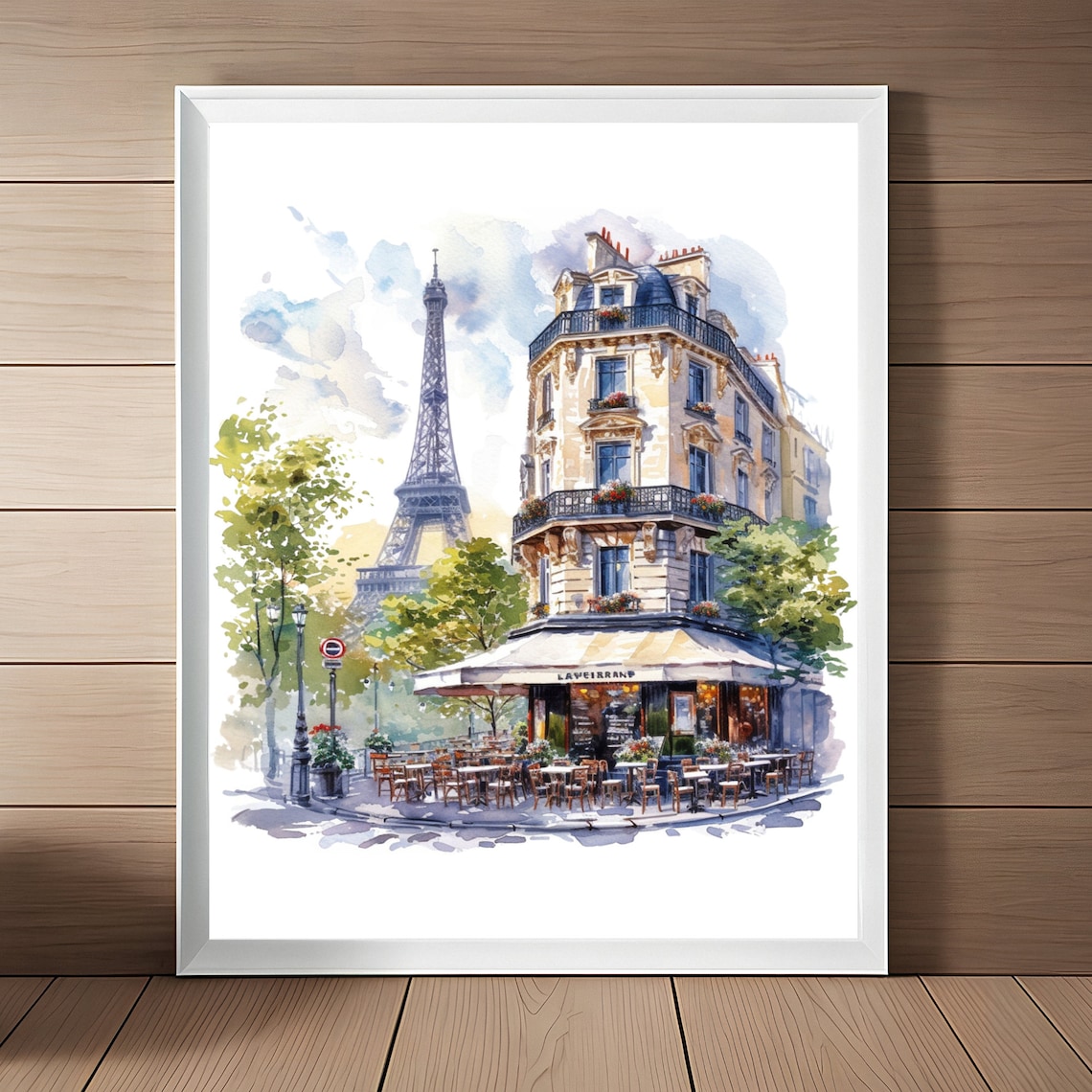 Paris Watercolor Art Print, Parisian Cafe Scene
