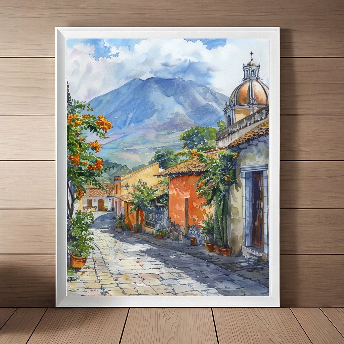 Guatemala Antigua Watercolor Streetscape Art Print