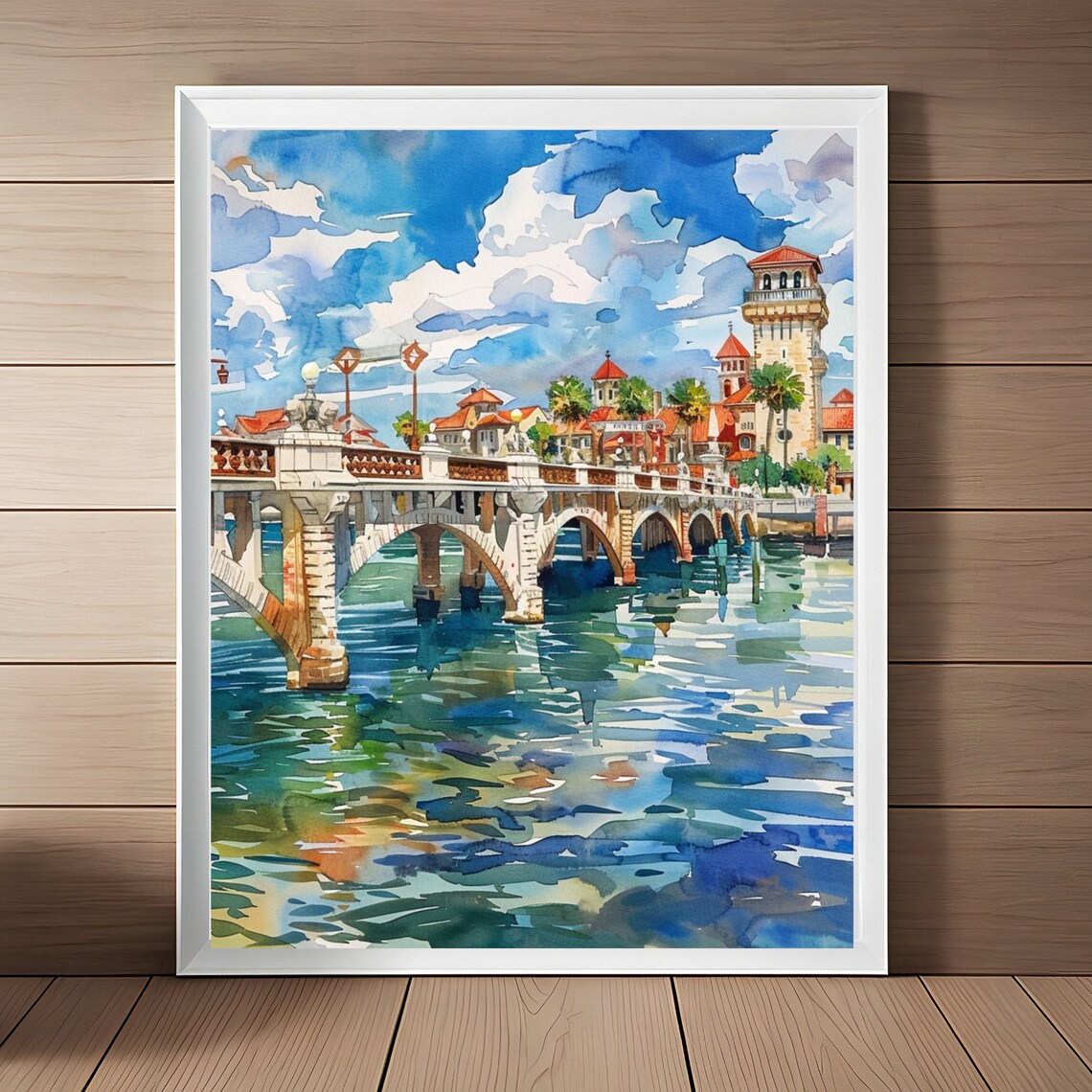 Saint Augustine Bay Watercolor Travel Poster, Florida