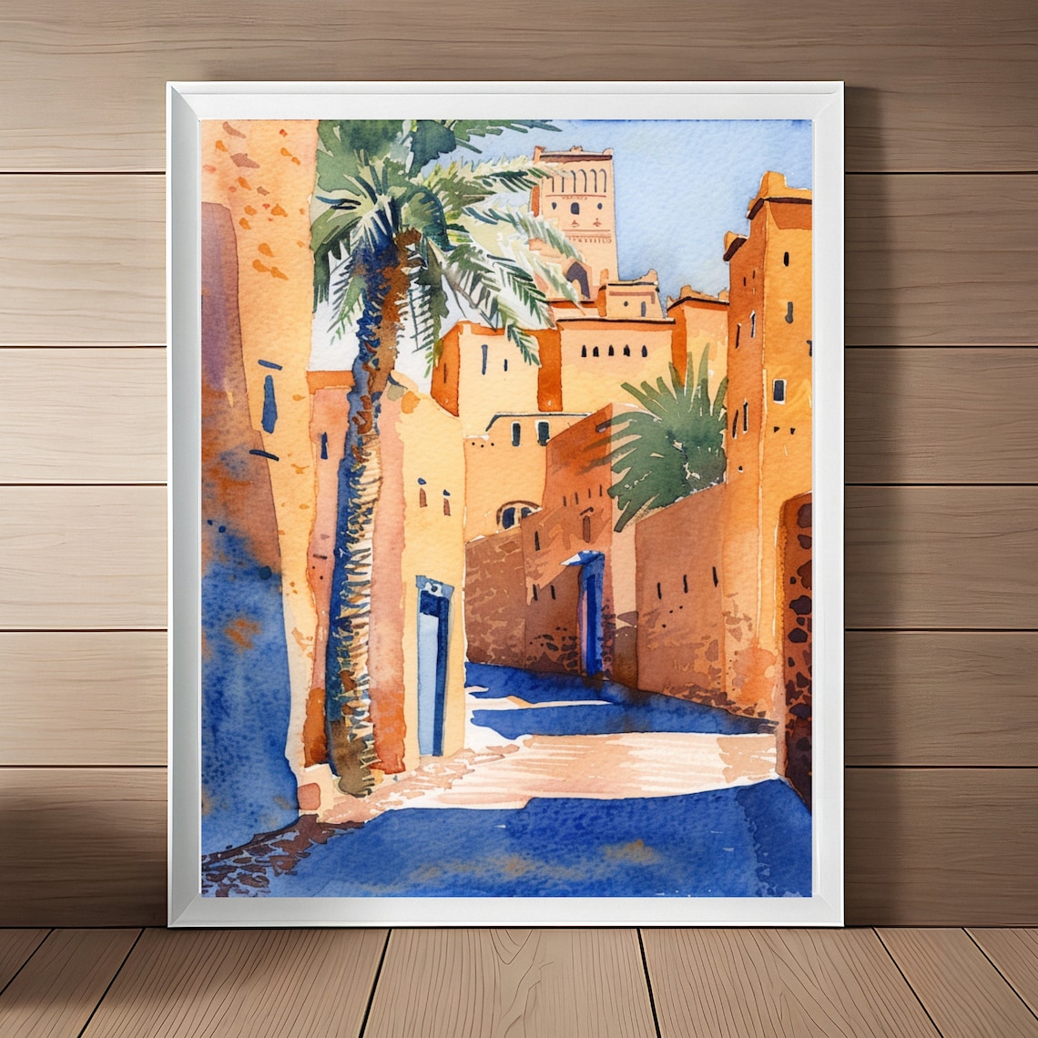 Morocco Marrakesh Medina Watercolor Travel Poster