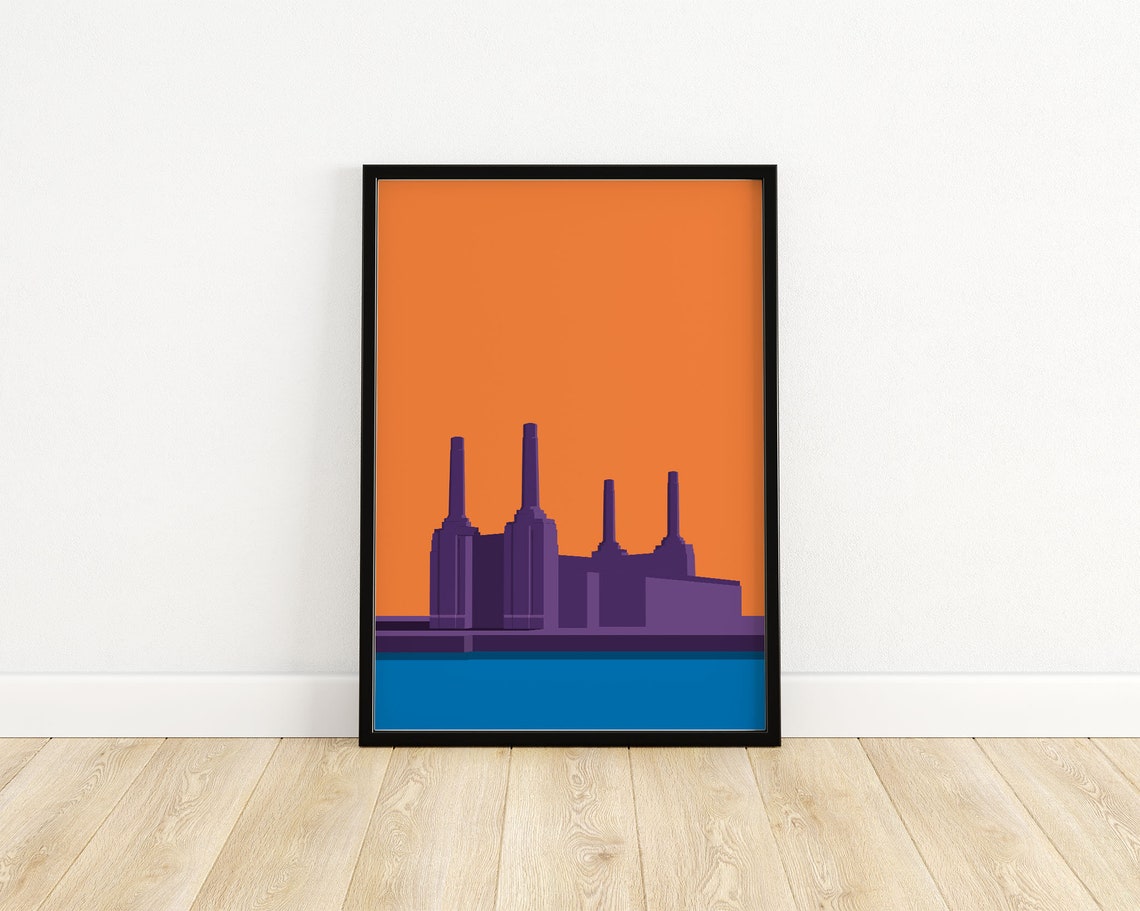 Battersea Power Station London Four Chimneys Sunset River Poster - Image 3
