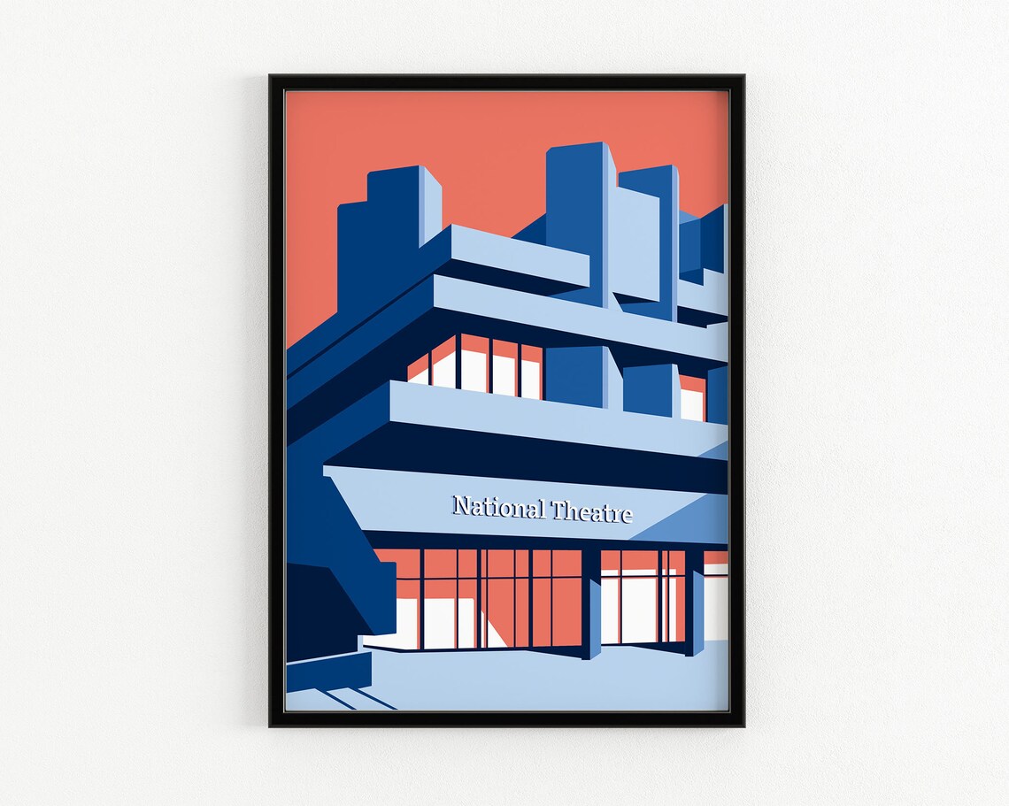 National Theatre London Brutalist Concrete Sunset Sky Poster