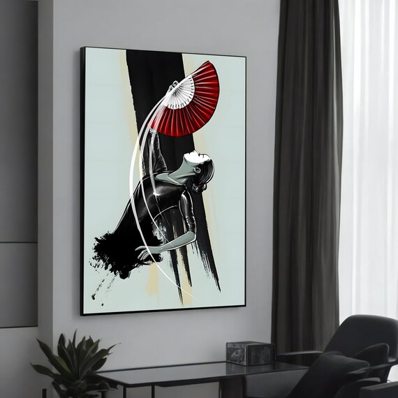 Elegant Fan Dancer Canvas Art Modern Wall Decor Framed Print Ready To Hang Danceinspired Home