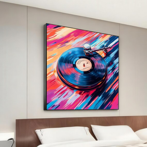 Colorful Vinyl Record Turntable Pop Art Music Lover Wall Art Decor