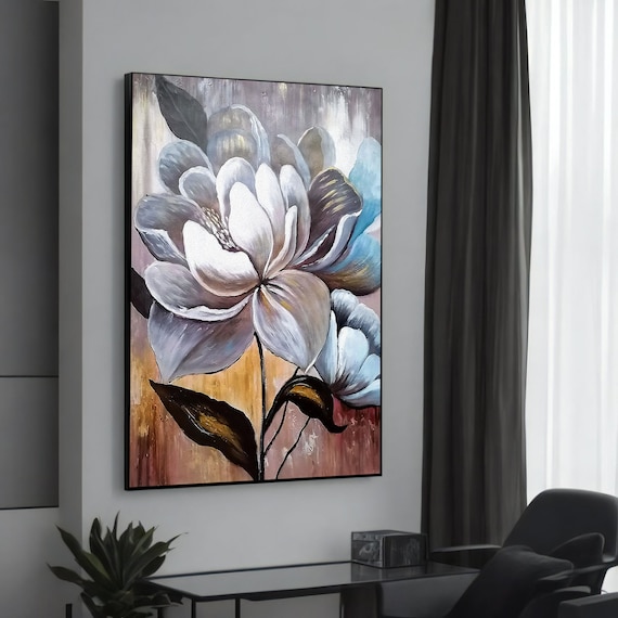 White Magnolia Flowers on Copper Brown Abstract Elegant Art Poster