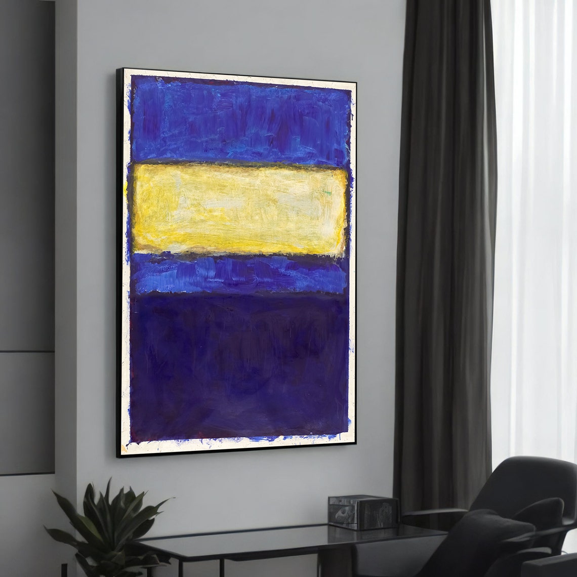 Bold Blue Yellow Abstract Color Field Modern Block Painting Poster