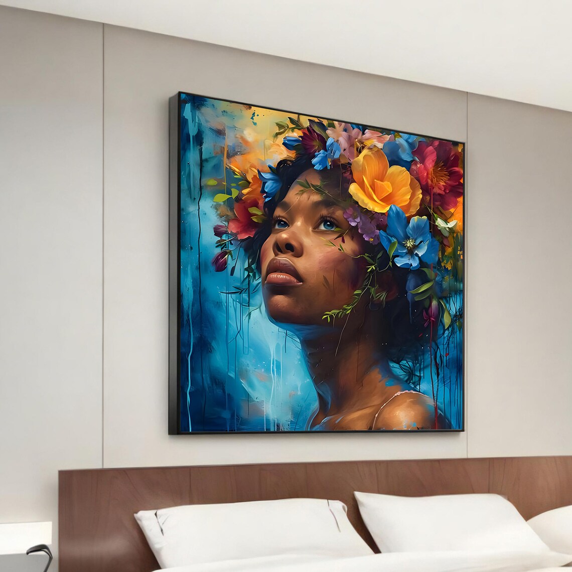 Ethnic Woman With Floral Crown, Abstract Portrait Art Print