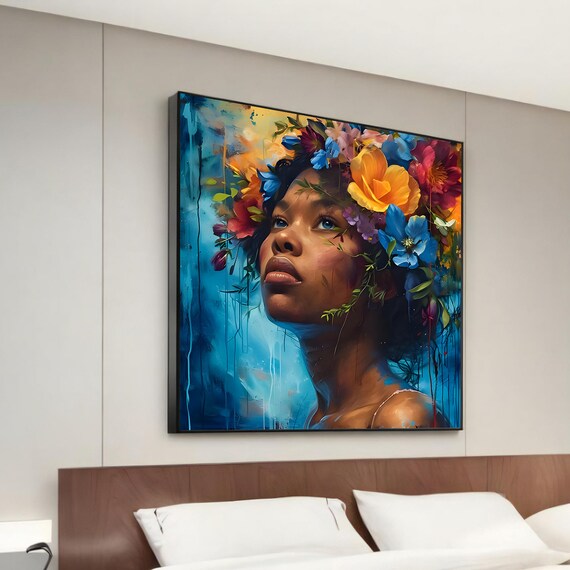 Ethnic Woman With Floral Crown, Abstract Portrait Art Print