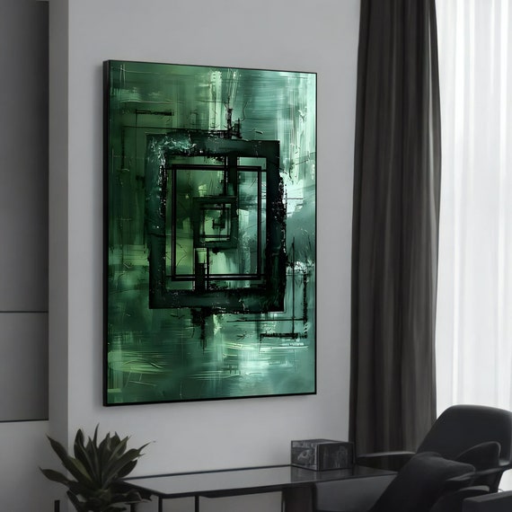Green Abstract Canvas Painting Modern Wall Art Geometric Design Contemporary Home Decor For Lovers