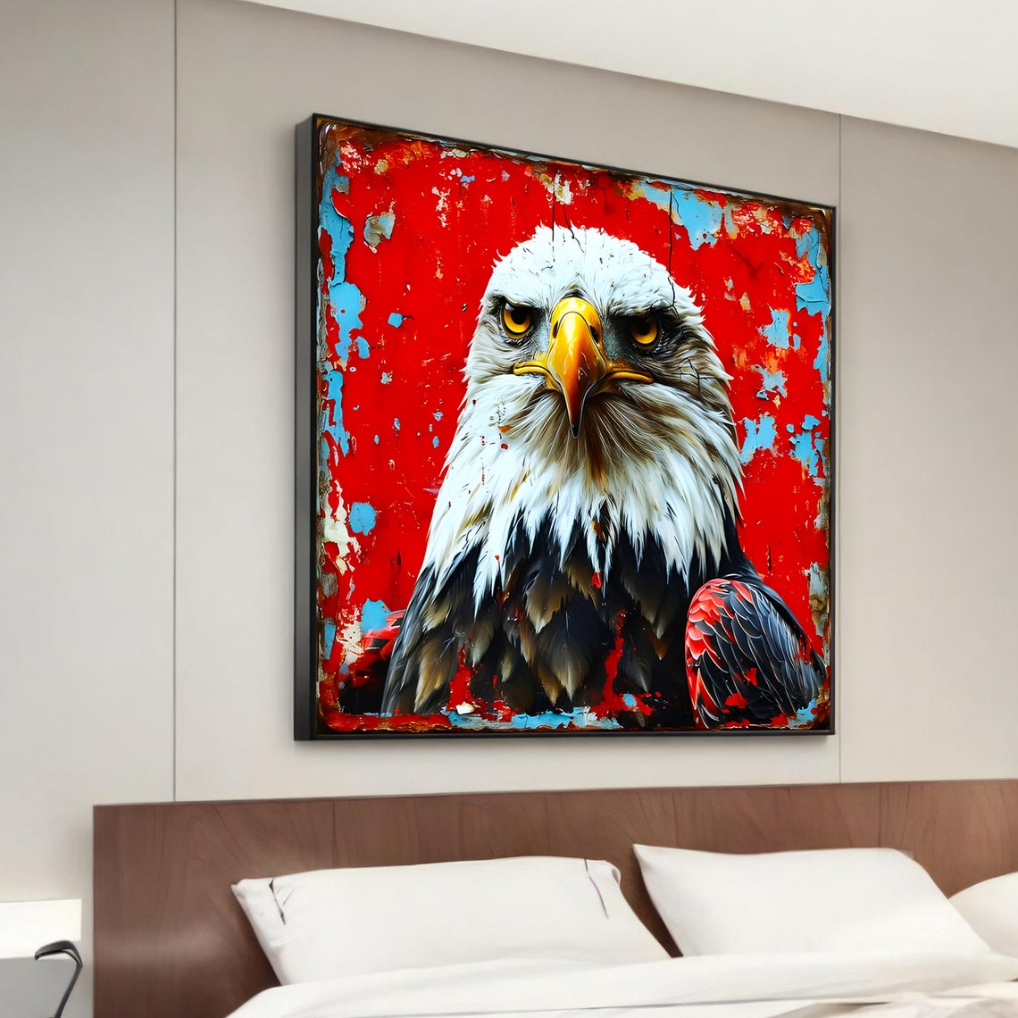 Bald Eagle Pop Art Red Background Patriotic Bird Wall Decor Poster