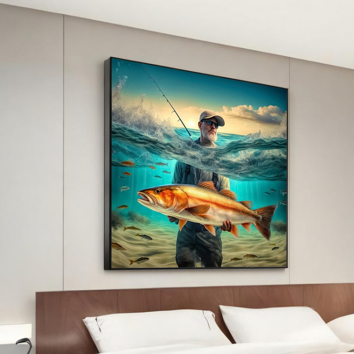 Tranquil Catch Modern Poster Print, Fisherman