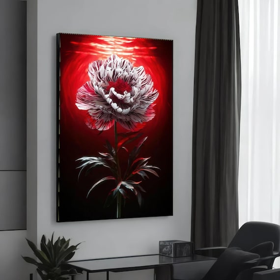Red and White Peony Dramatic Crimson Floral Still Life Wall Poster