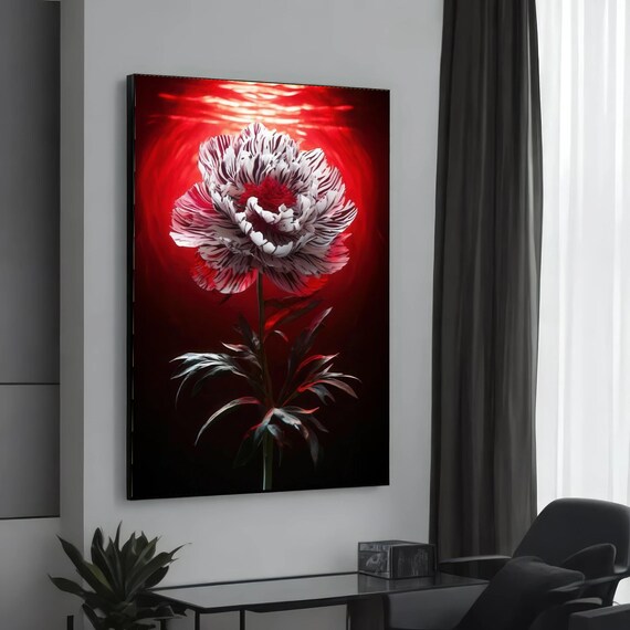 Scarlet Bloom Canvas Red Flower Art Floral Wall Print Botanical Design Ready To Hang Decoration