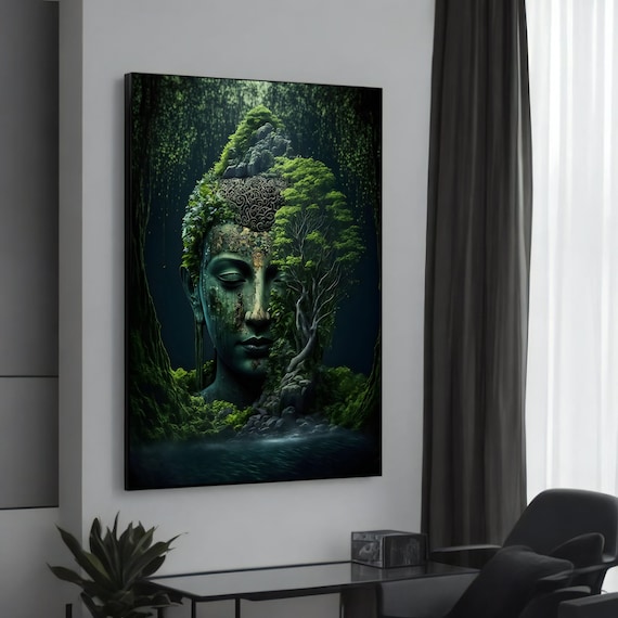 Serene Buddha Canvas Painting Natureinspired Spiritual Art With Tree And Water Elements Unique Wall Gift Tranquil Home Decor