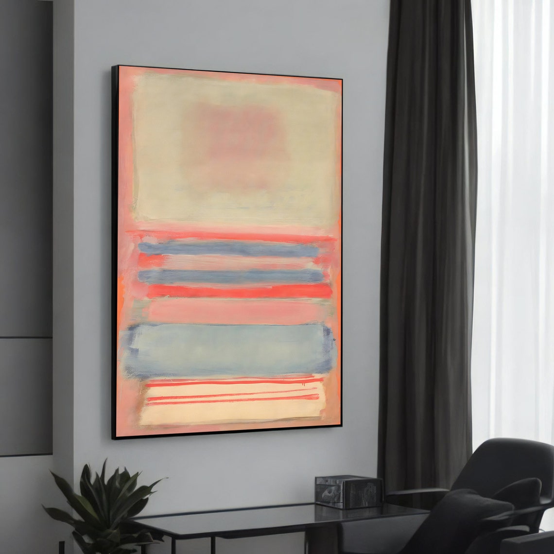 Soft Pastel Color Field Abstract Poster Pink Blue Peach Minimalist Art