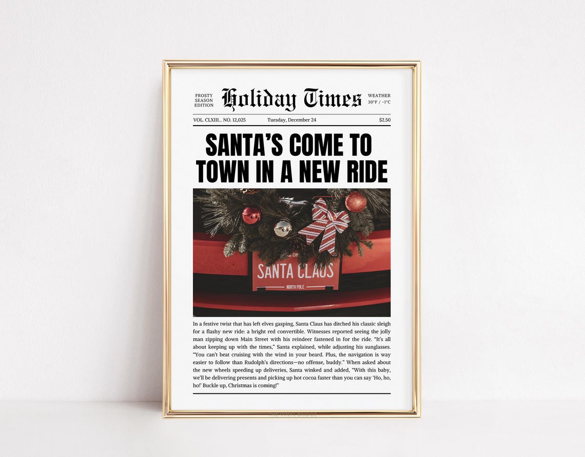 Santa's Come to Town Funny Christmas Newspaper Front Page Poster - Image 4