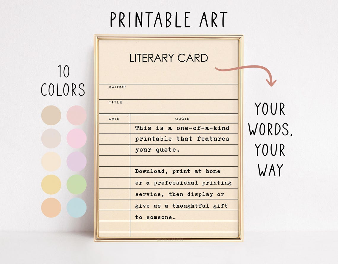 Personalized Literary Card Library Checkout Vintage Quote Poster