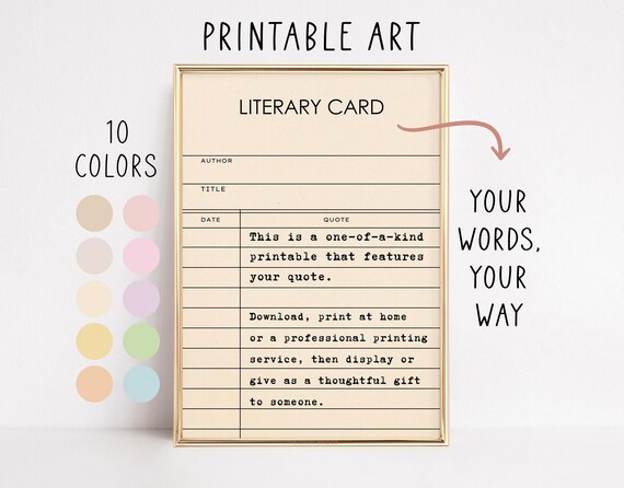 Personalized Literary Card Library Checkout Vintage Quote Poster