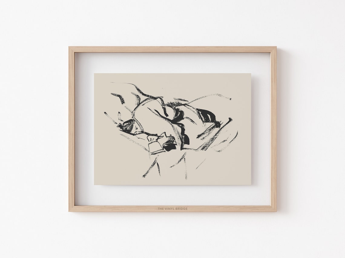 Abstract Minimalist Ink Line Sketch Poster in Warm Neutral Tones - Image 3