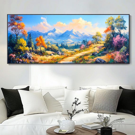 Sunny Landscape Painting Thick Texture Knife Art Boho Wall Decor Bedroom Cloud Decor Modern Art Scenic Wall Paintings Living Room
