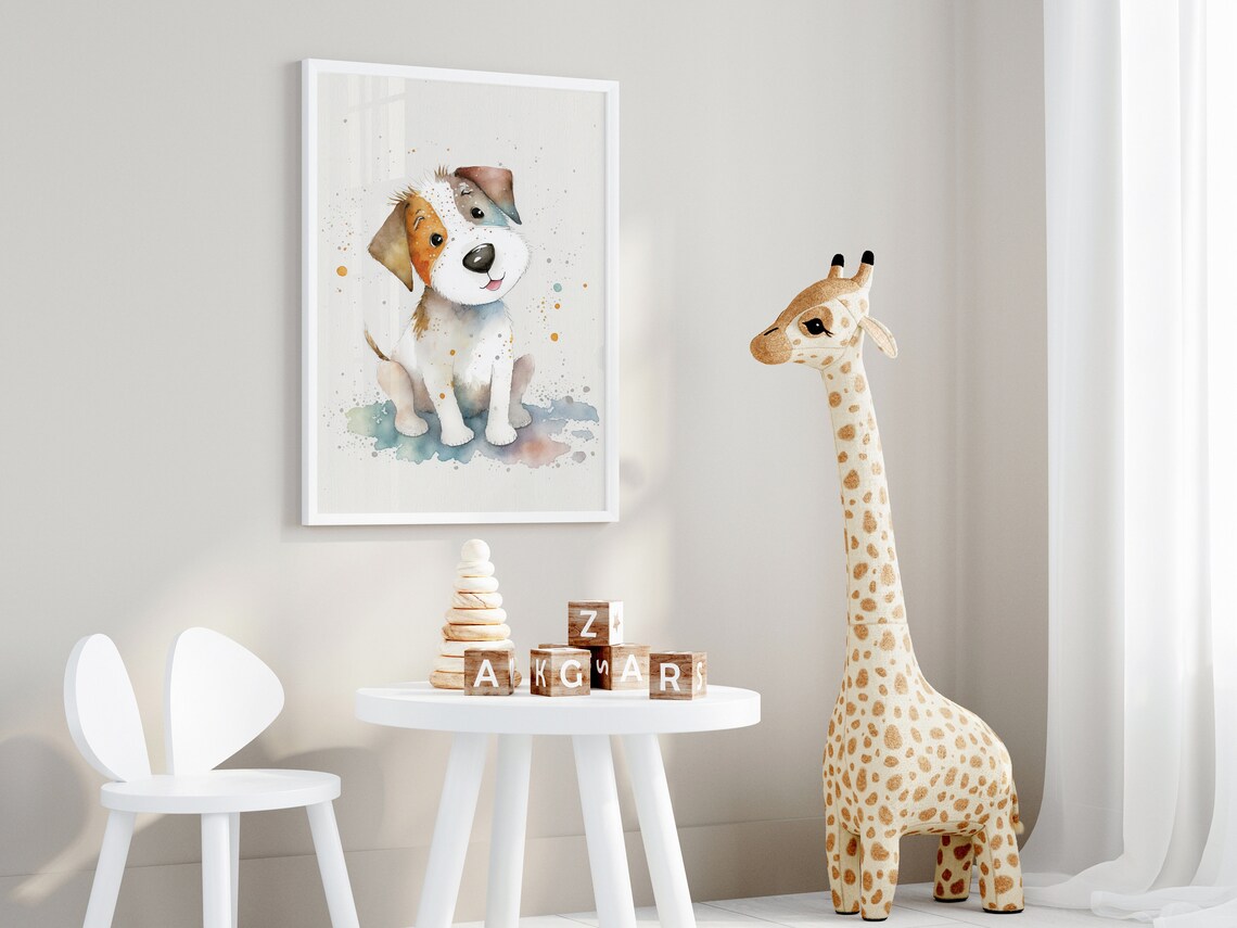 Cute Jack Russell Puppy Watercolor Nursery Kids Room Art Print - Image 4