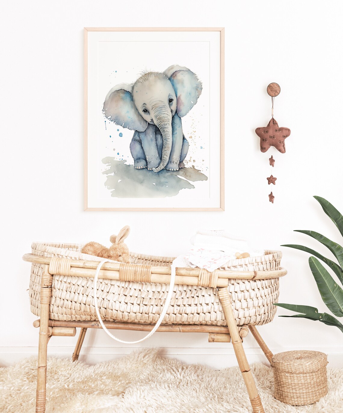 Baby Elephant Watercolor Nursery Cute Animal Kids Room Wall Art - Image 3