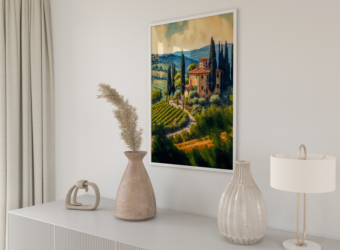 Tuscany Farmhouse Green Vineyards Cypress Lane Italian Art Print - Image 2