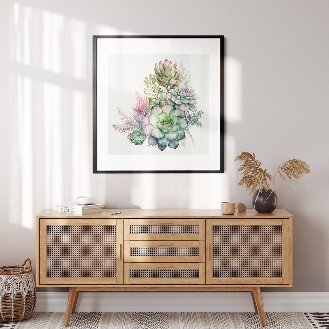 Fresh Green And Pink Watercolor Succulents Botanical Art Poster - Image 2