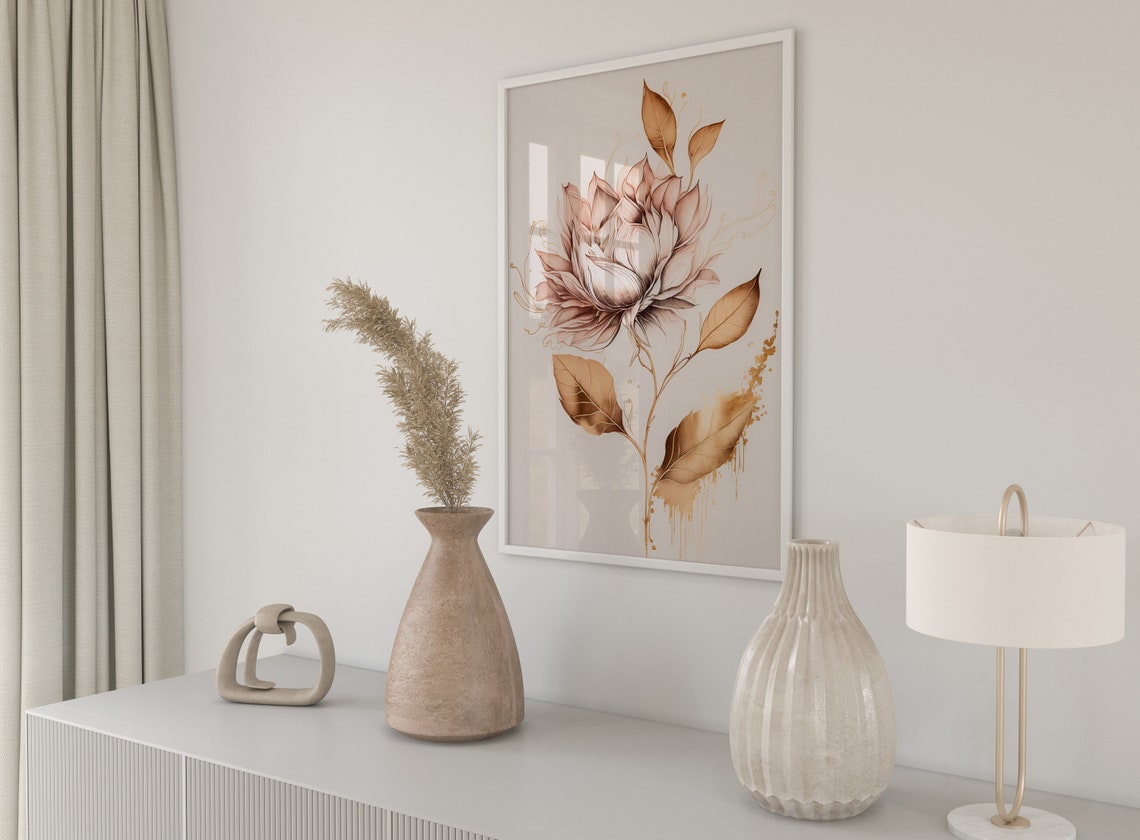 Rose Gold Botanical Flower Blush Pink Elegant Line Art Poster - Image 5