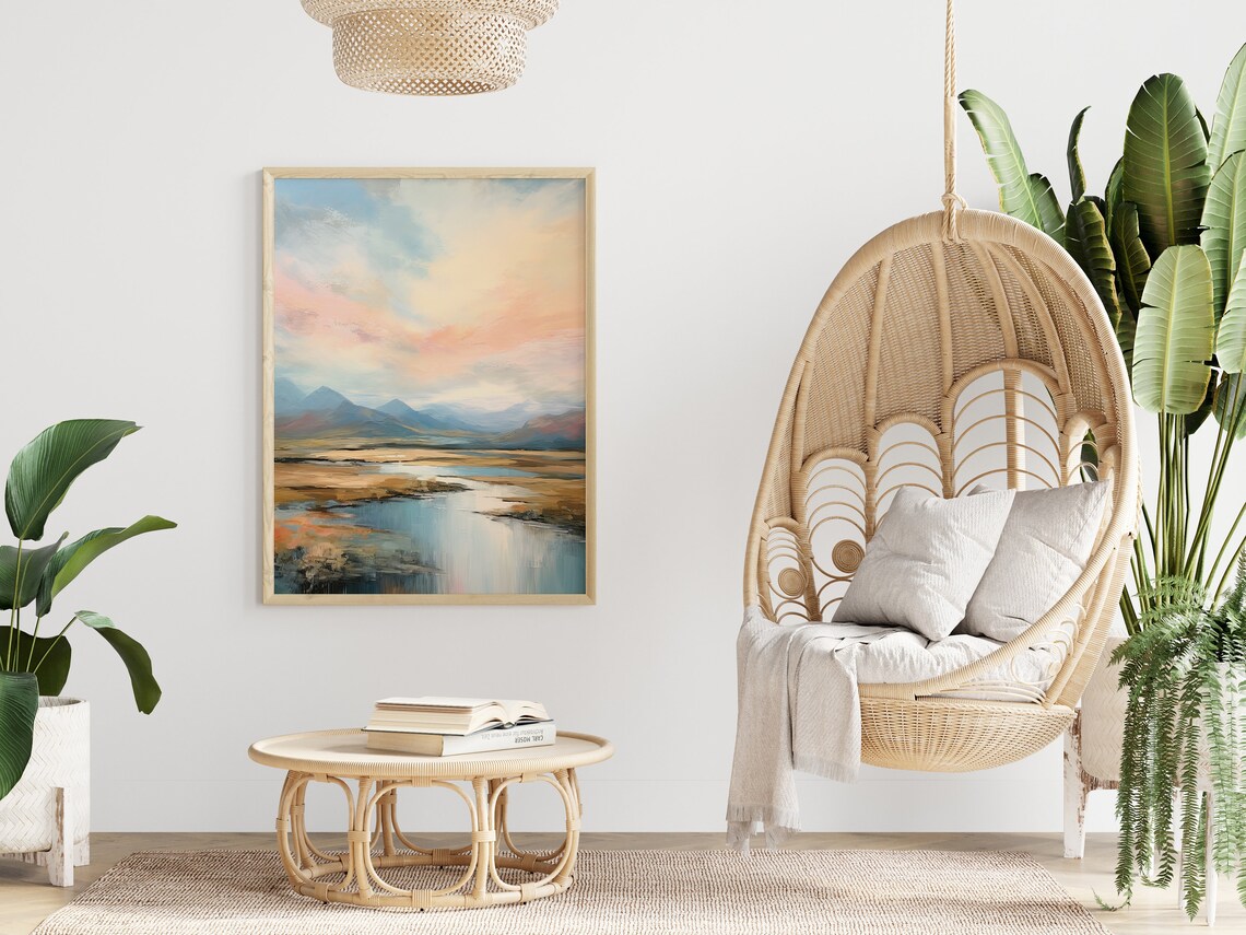 Abstract Pastel Lake Mountain Sky Modern Serene Landscape Art Print - Image 4