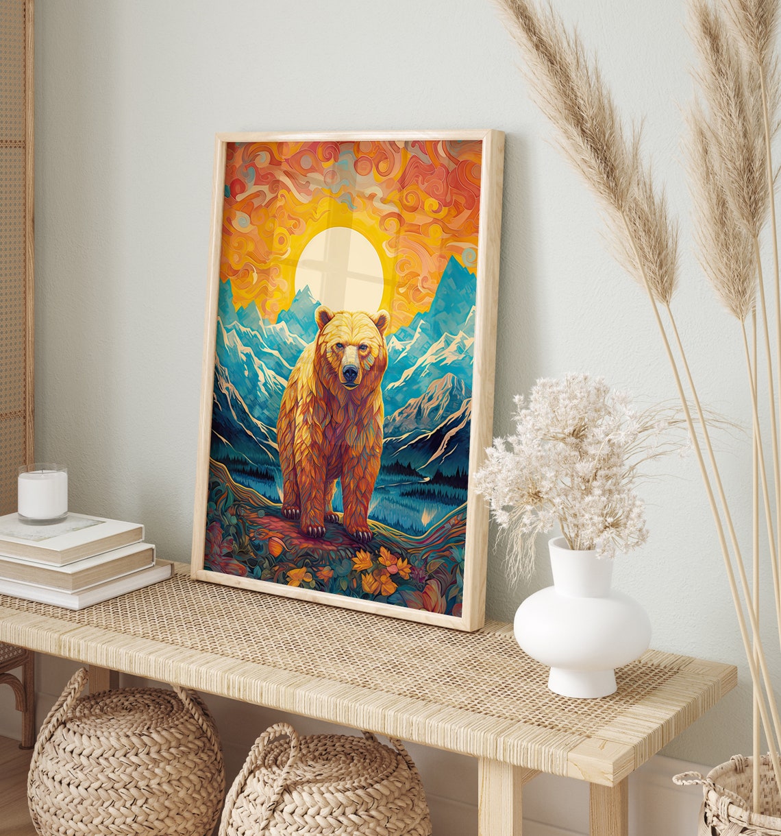 Bear Standing Before Mountain Sunrise Psychedelic Nature Poster - Image 4