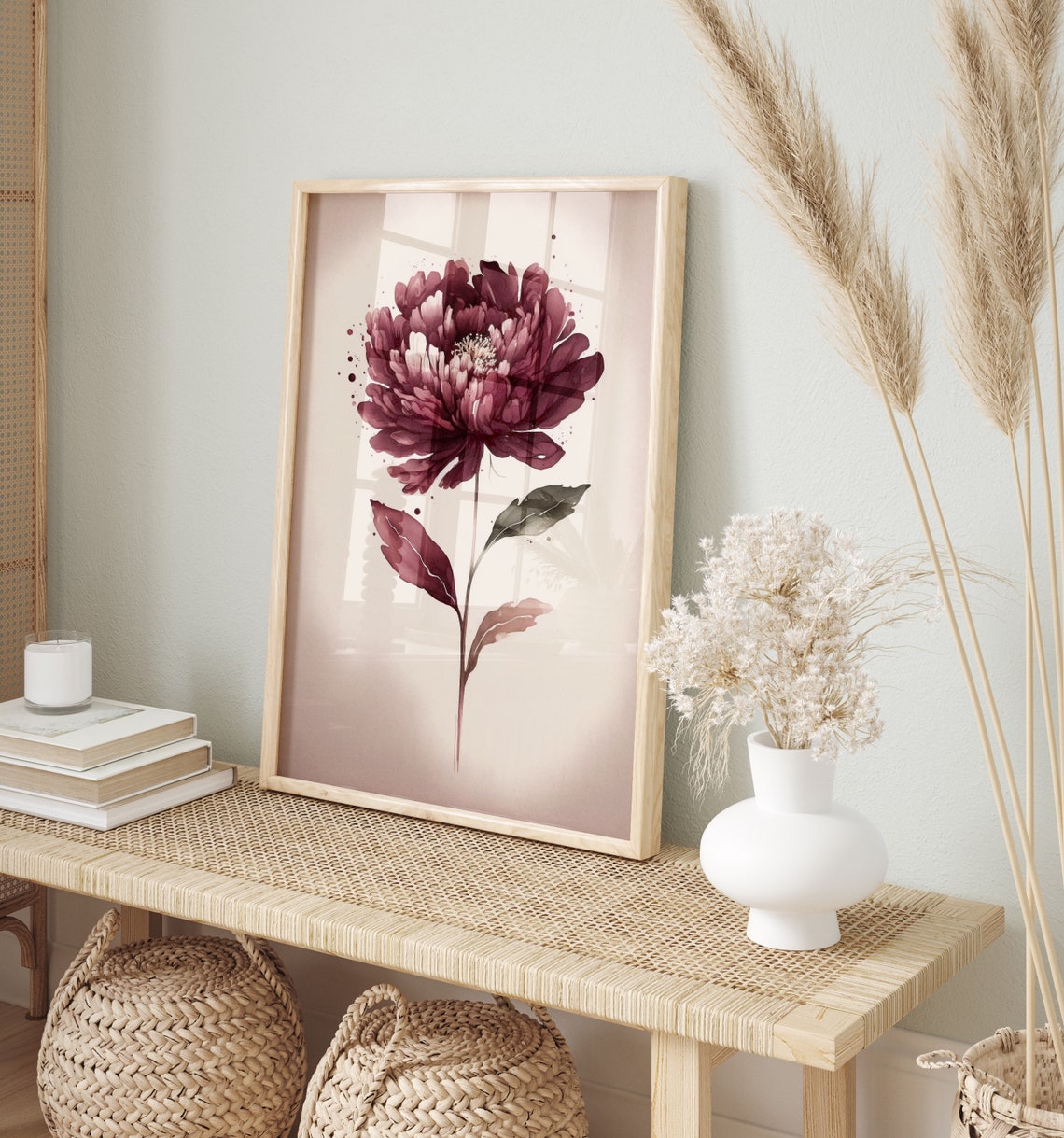 Burgundy Peony Single Bloom Watercolour Elegant Floral Poster - Image 4