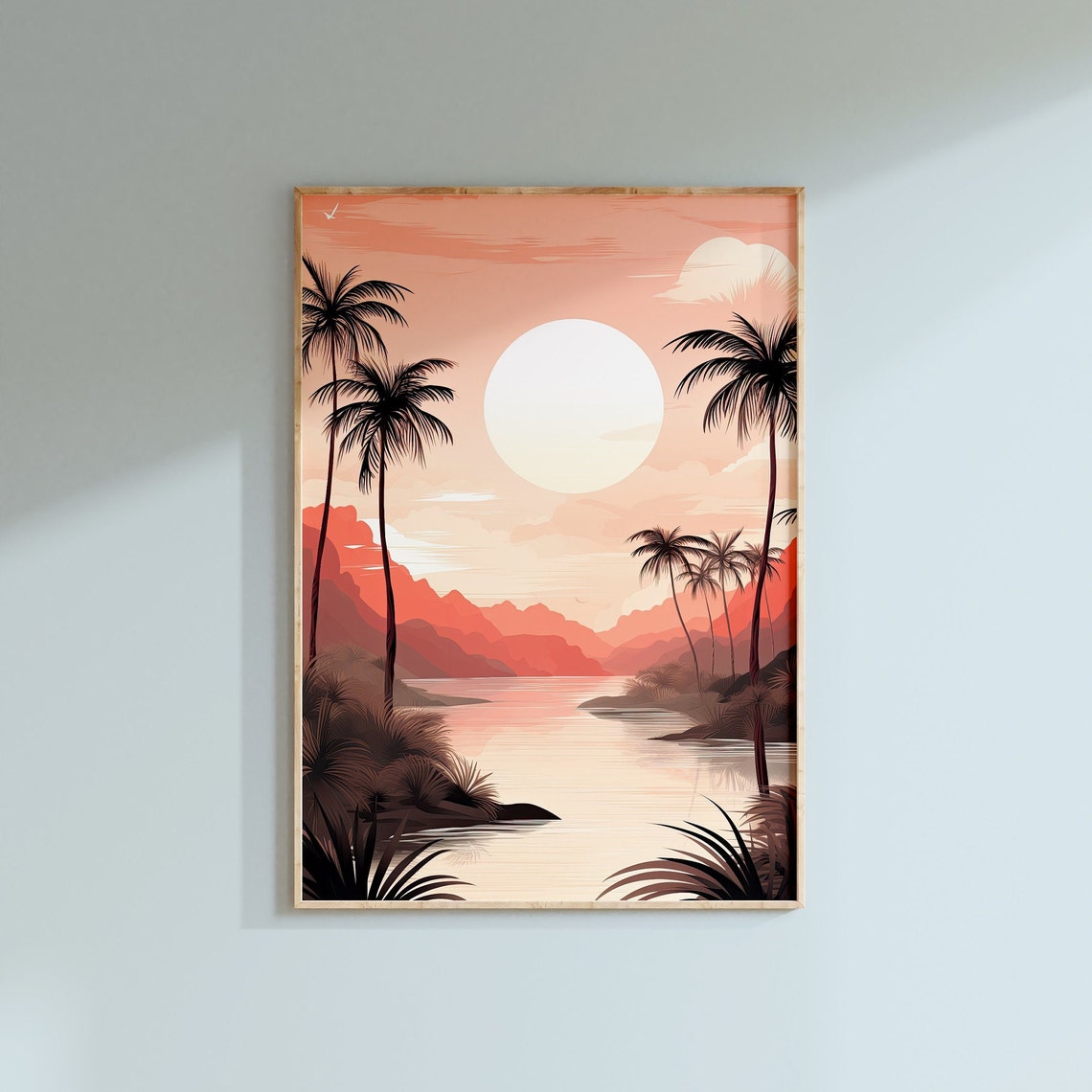 Pink Tropical Sunset Palm Trees Island Lagoon Beach Travel Poster - Image 3