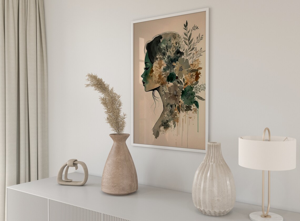 Floral Woman Profile Watercolor Botanical Silhouette Art Poster - Image 4