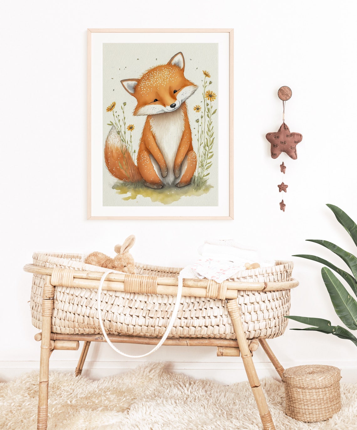 Winking Fox Cub Daisy Flowers Watercolor Nursery Decor Art Poster - Image 3