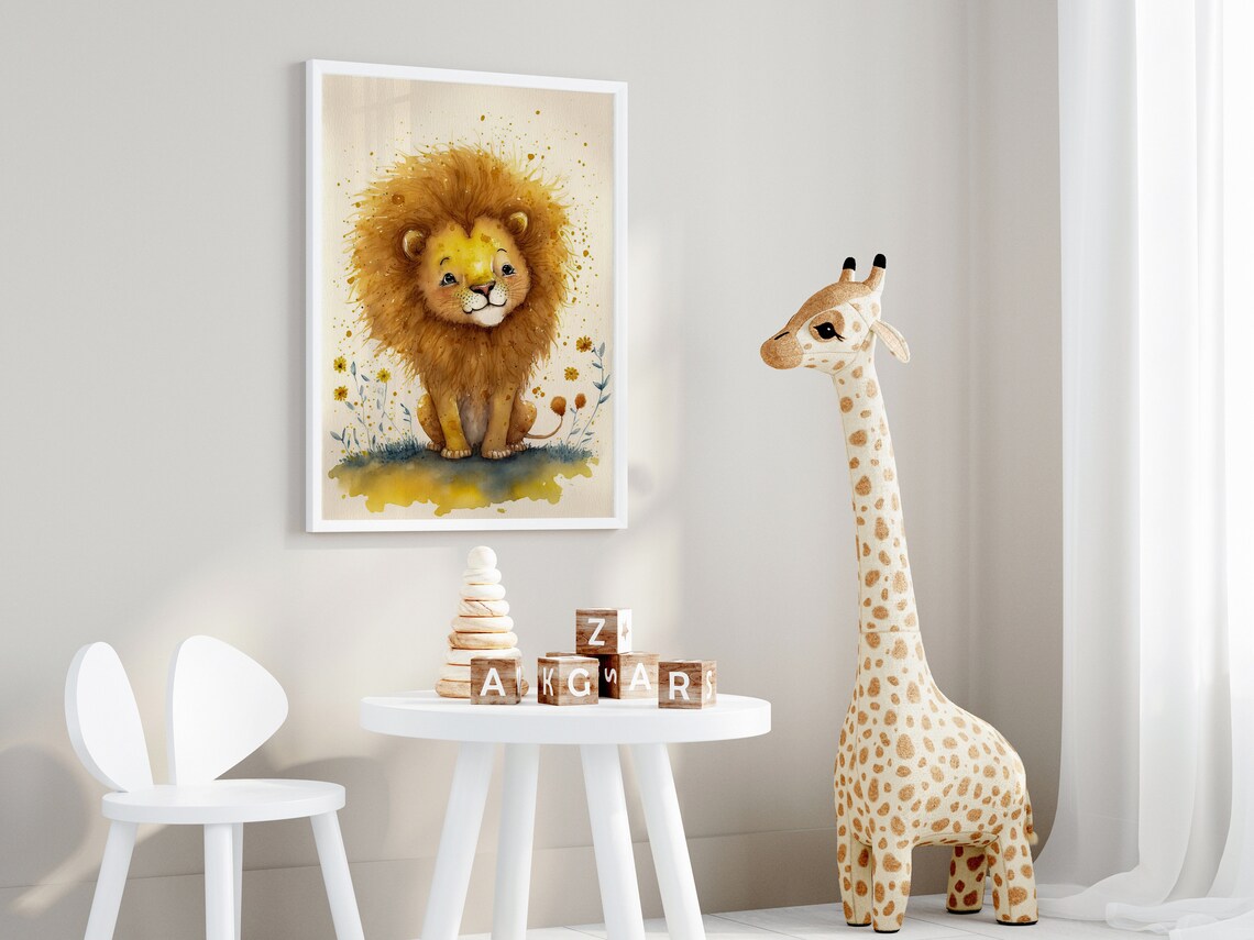 Baby Lion Golden Mane Watercolor Nursery Animal Art Decor Poster - Image 4