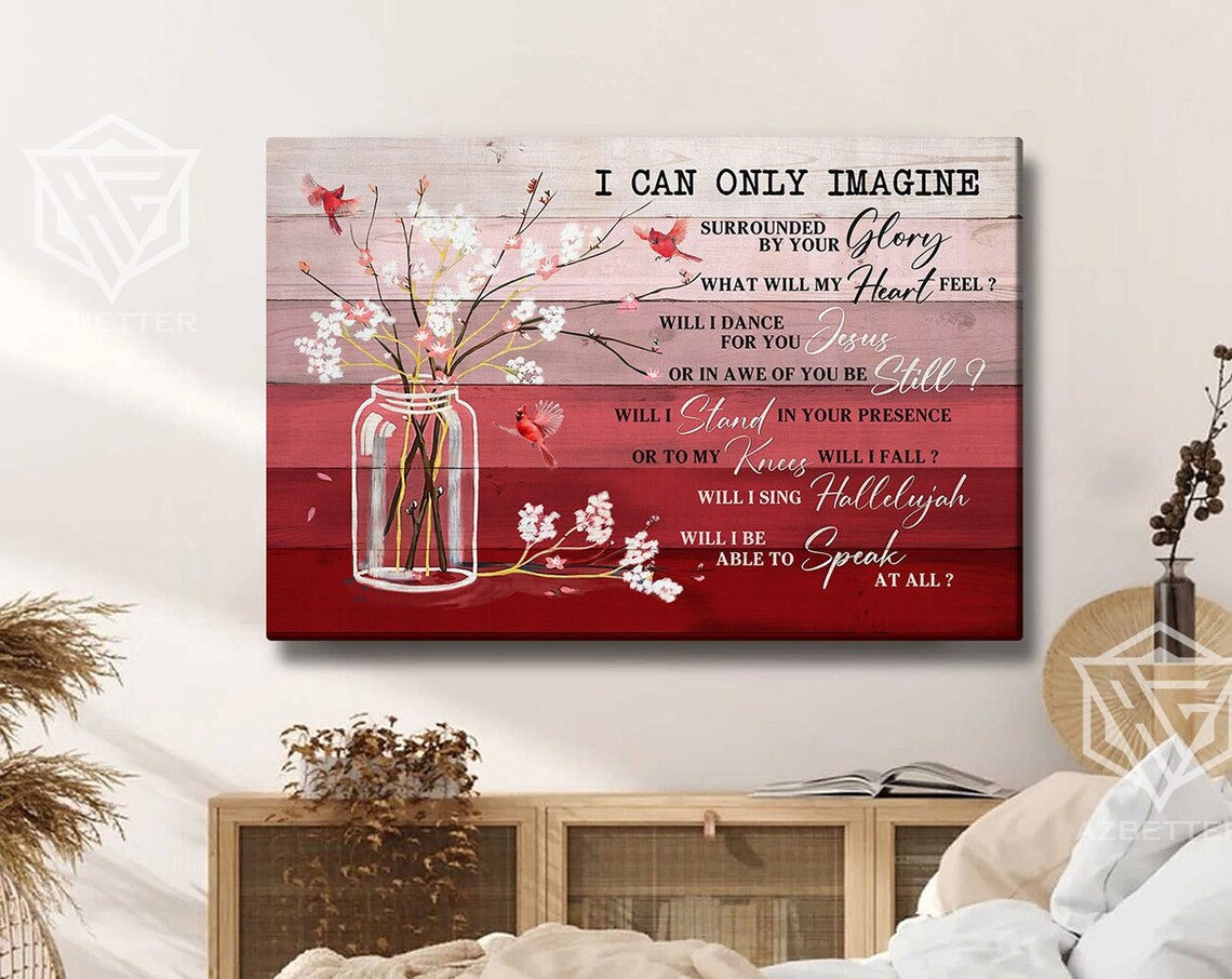 I Can Only Imagine Red Cardinal Christian Hymn Song Lyric Poster