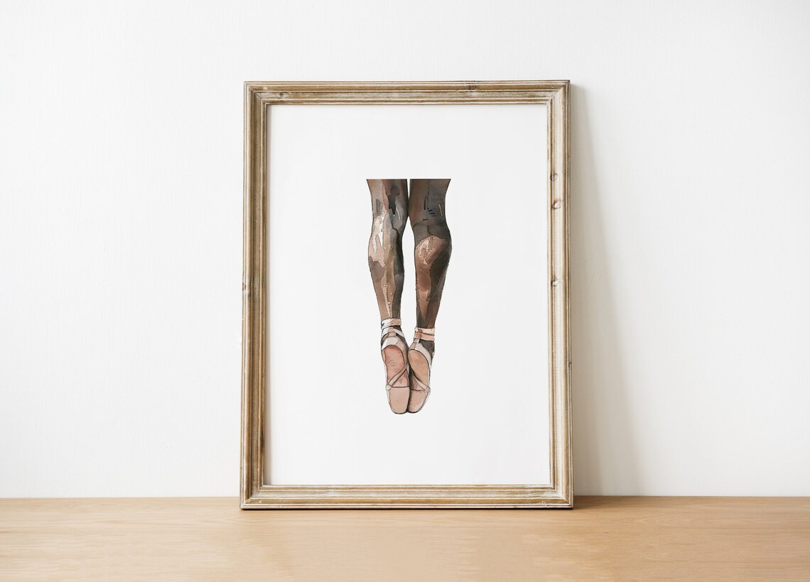 Watercolor Ballerina En Pointe Legs Pink Pointe Shoes Dance Studio Ballet Art Poster
