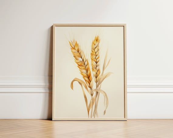 Wheat Stalk Watercolor Art Print, Farmhouse Fall Decor
