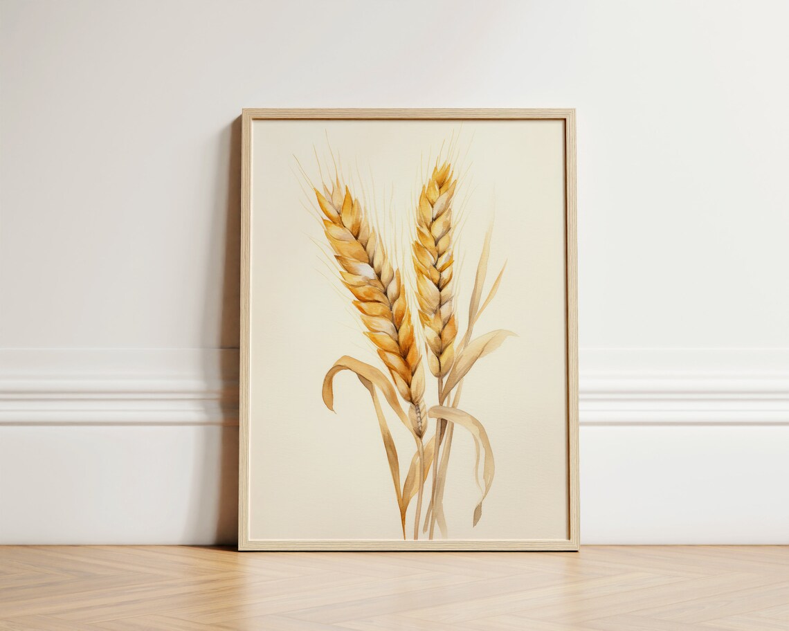 Wheat Stalk Watercolor Art Print, Farmhouse Fall Decor