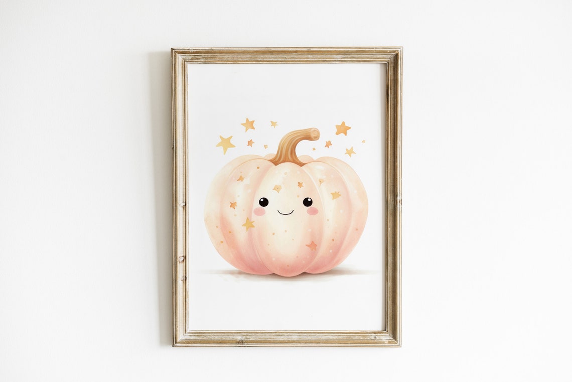 Pink Smiling Pumpkin With Gold Stars Cute Kids Halloween Poster