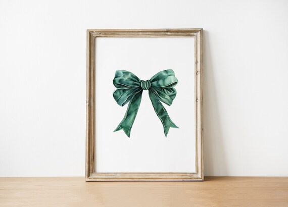 Elegant Emerald Bow Illustration Downloadhome Decor Green Posterpreppy Wall Art Teen Room